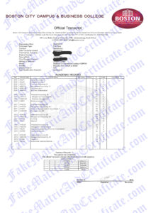 Diploma transcript - Boston City Campus
